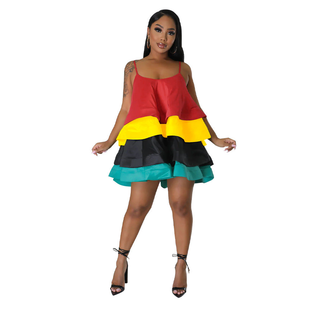 Women's Fashion Wear Strap Bubble Dress Satin Dresses