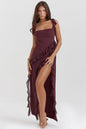 Women's French Strap Wooden Ear Design Hot Split Dresses