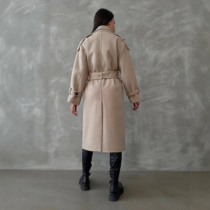 Women's Mid-length Commuter Woolen Versatile Loose Long Coats