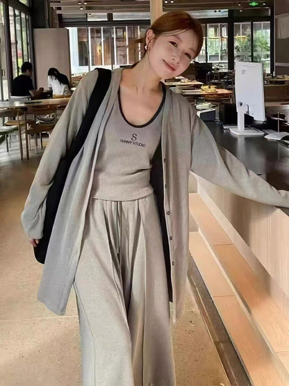 Embroidered Letter Wide Leg Three-piece Set Coats