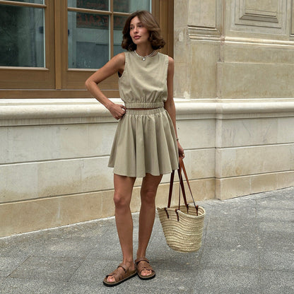 Women's Round Neck Pleated Cotton Linen Comfortable Suits