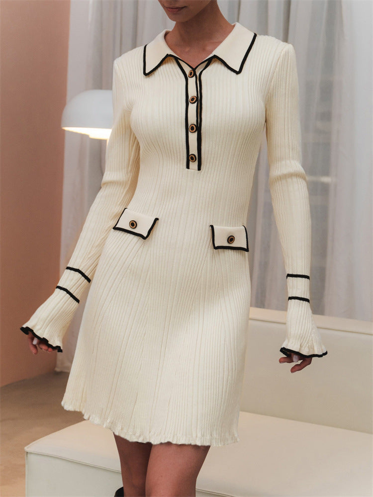 Women's Sleeve Knitted Dress Spring French Sunken Dresses