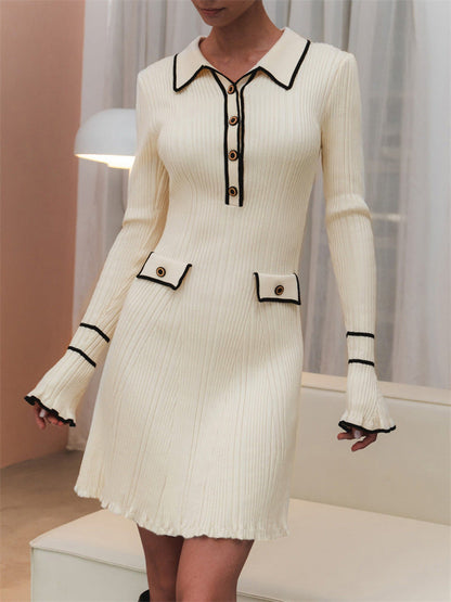 Women's Sleeve Knitted Dress Spring French Sunken Dresses