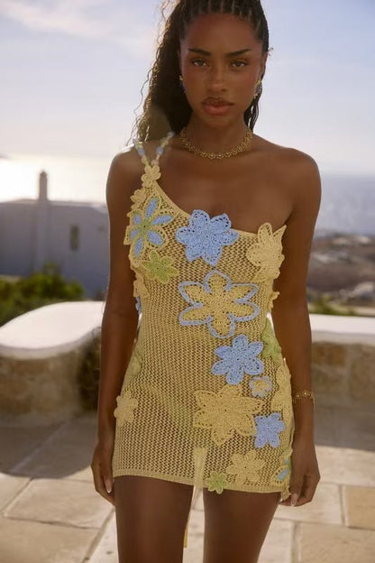 Women's Dress Elegant Beach Knitted Flower Mini Dresses
