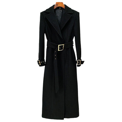 Fashion Simple Series Belt Extended Woolen Coats
