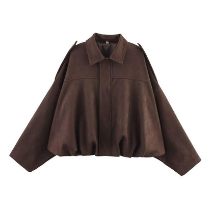 Women's Lapel Color Casual Suede Pilot Texture Jackets