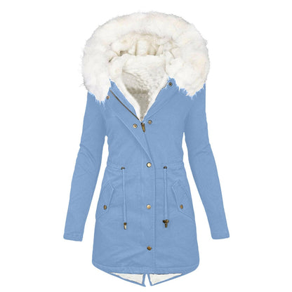 Women's White Fur Collar Hood Warm With Coats