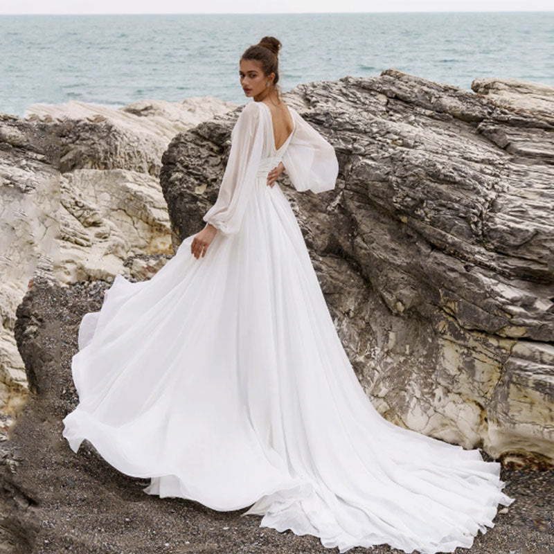 Simple Series Chiffon Dress Long Sleeve Wedding Dresses