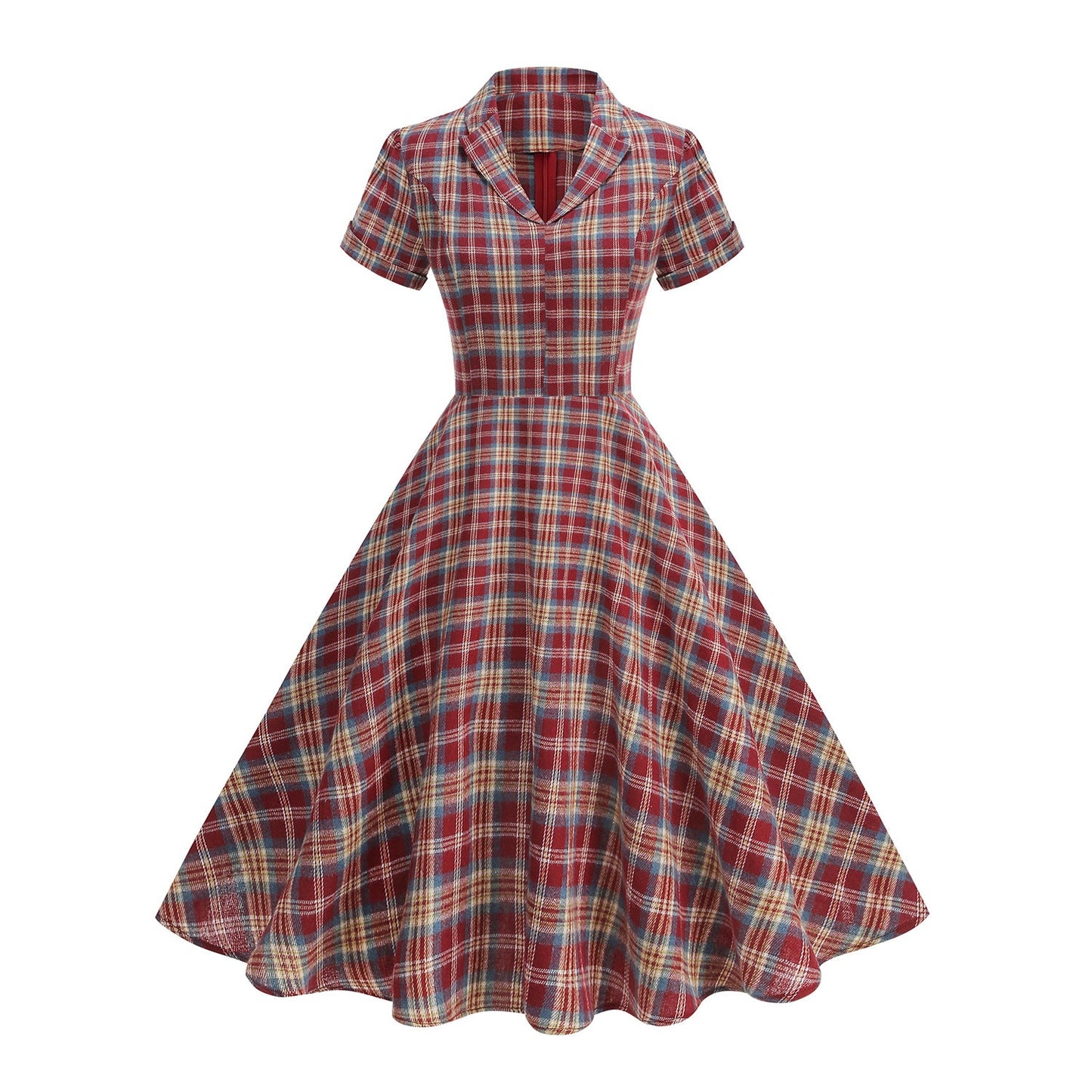 British Plaid Retro Elegant Collar Mid-length Large Dresses