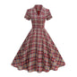 British Plaid Retro Elegant Collar Mid-length Large Dresses