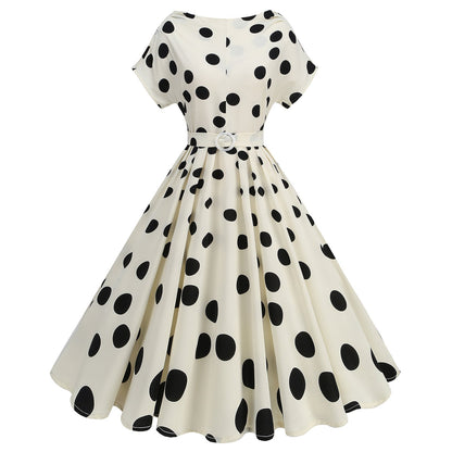 Women's Halloween Swing Collar Pile Sleeve Polka Dot Print Dresses