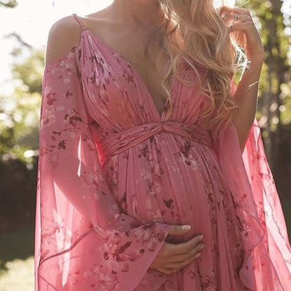 Women's Floral Pink Long Dress Pregnant Large Dresses
