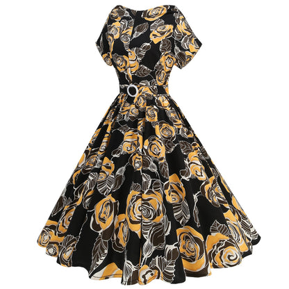Women's Halloween Swing Collar Pile Sleeve Polka Dot Print Dresses