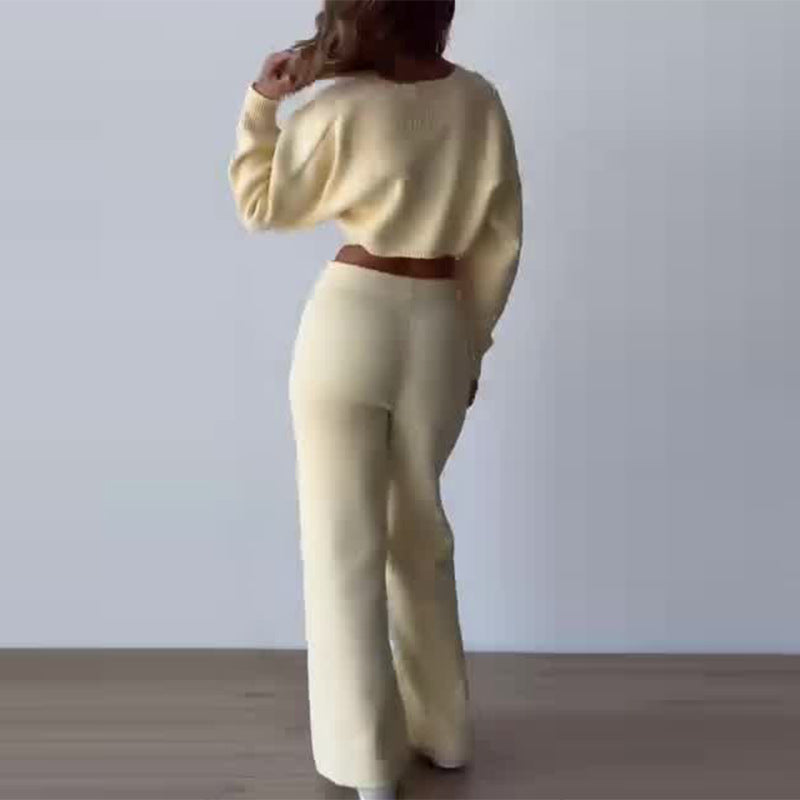 Women's Autumn Wide Leg Casual Simple Knitting Suits