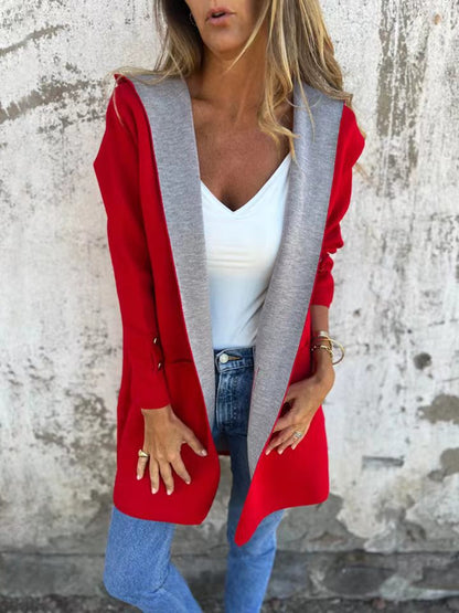 Women's Spring Casual Contrast Color Hooded Coats