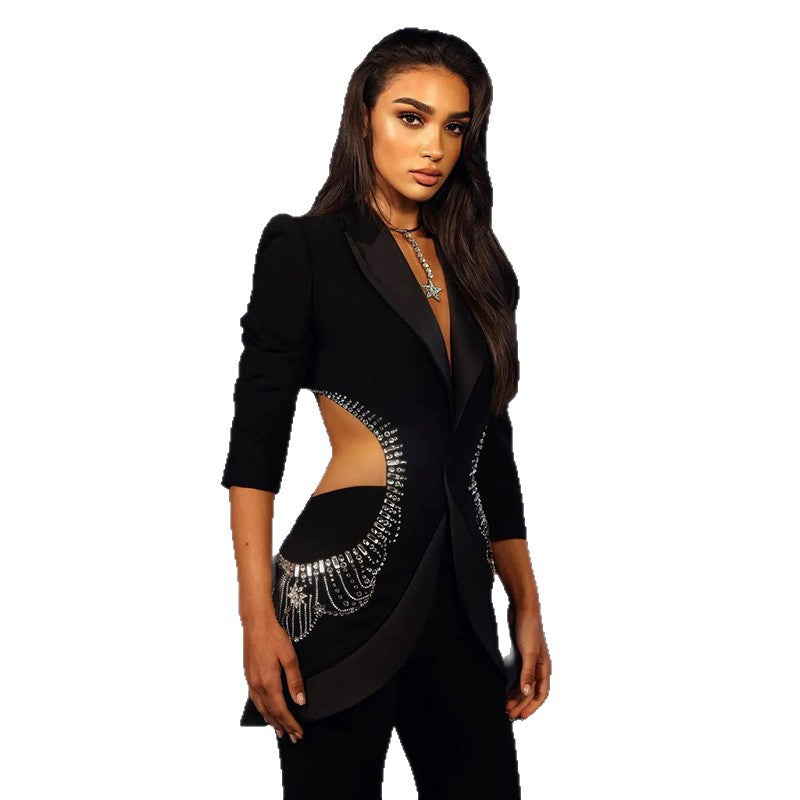Summer Personality Hollow Out Rhinestone Trousers Suits
