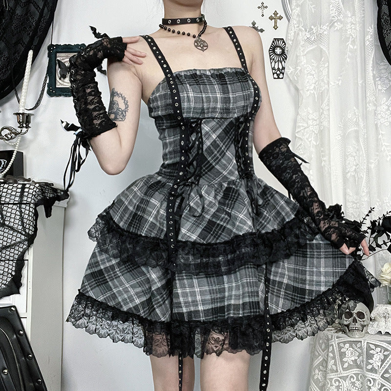 Gray Plaid Dress Summer Hot Dark Dresses