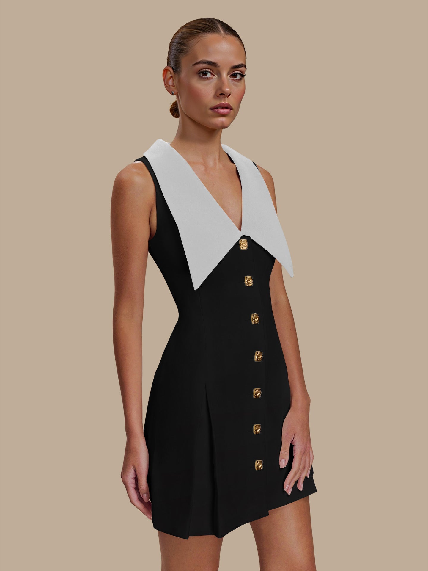 Metal Buckle Sleeveless Temperament Slimming Tuxedo Dresses