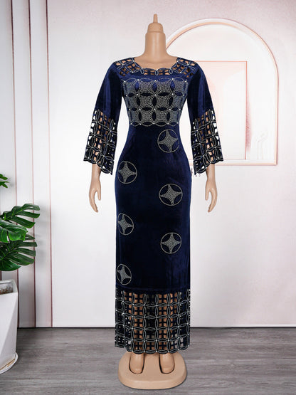 Fashion Rhinestone Long Dress African Flannel Dresses