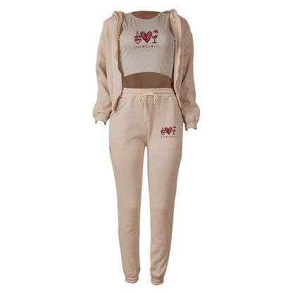 Women's Hoody Letter Printed Hooded Sports Casual Suits