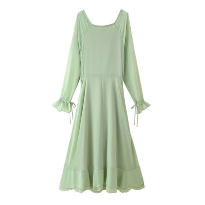 Women's Summer Laminated Ruffled Decorative Long-sleeved Dress Dresses