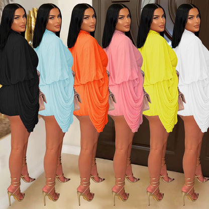 Women's Fashion Wear Casual Pleated Solid Color Suits