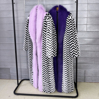 Stitching Contrast Color Super Long Green Fruit Coats