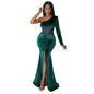 Women's Diagonal Collar Fold Split Solid Color Dresses