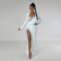 Women's Color Sequins Sexy Slit Maxi Dress Suits