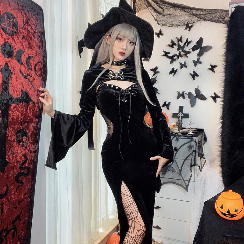 Women's Halloween Dress Hooded Flare Sleeve Spider Dresses