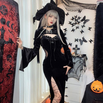 Women's Halloween Dress Hooded Flare Sleeve Spider Dresses