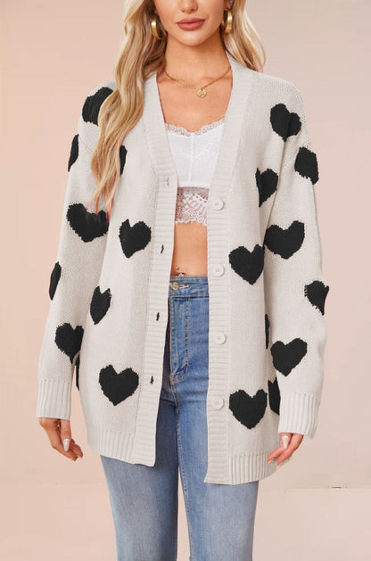 Women's Valentine's Day Heart Knitted Buttons Mid-length Sweaters