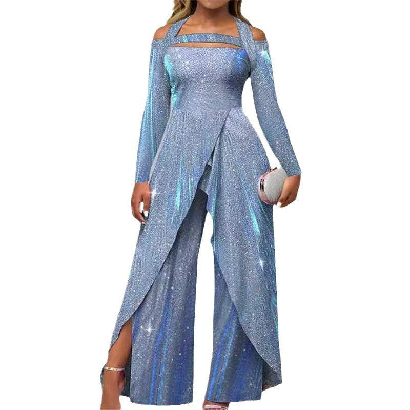 Fashion Sexy Sequined Long Diagonal Temperament Suits