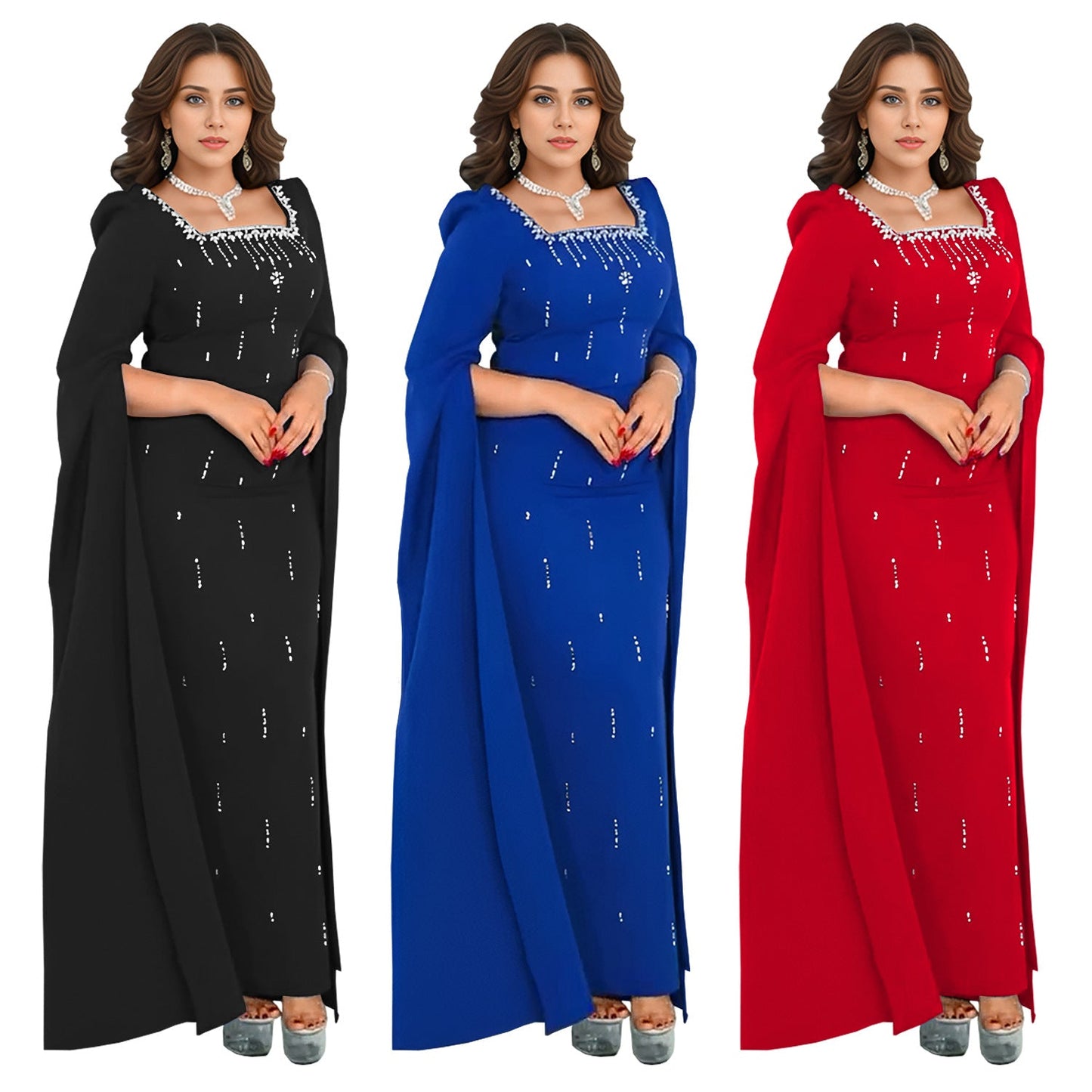 Women's Fashion Wear Back Slit Cape Sleeve Dresses