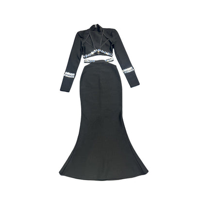 Women's Slouchy Rhinestone Party Two-piece Dress Suits