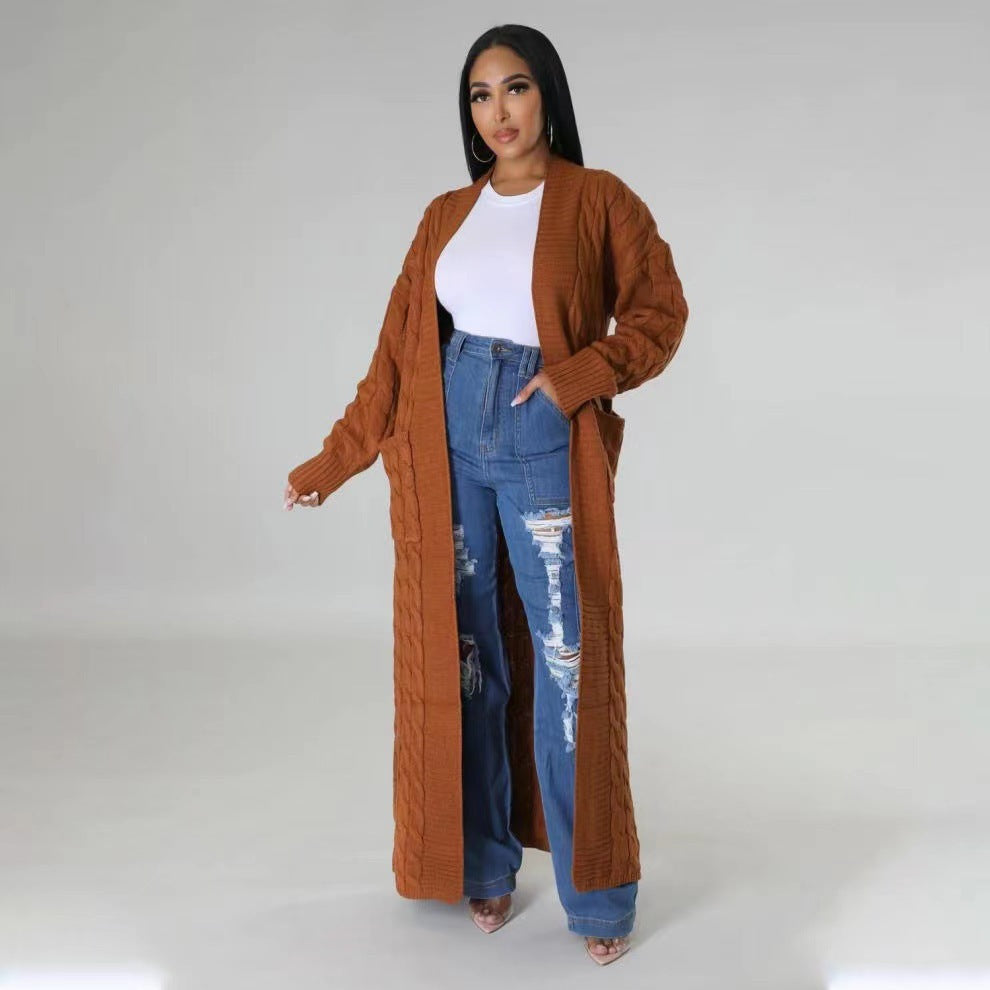 Women's Fashion Casual Long-sleeved Long Solid Color Sweaters