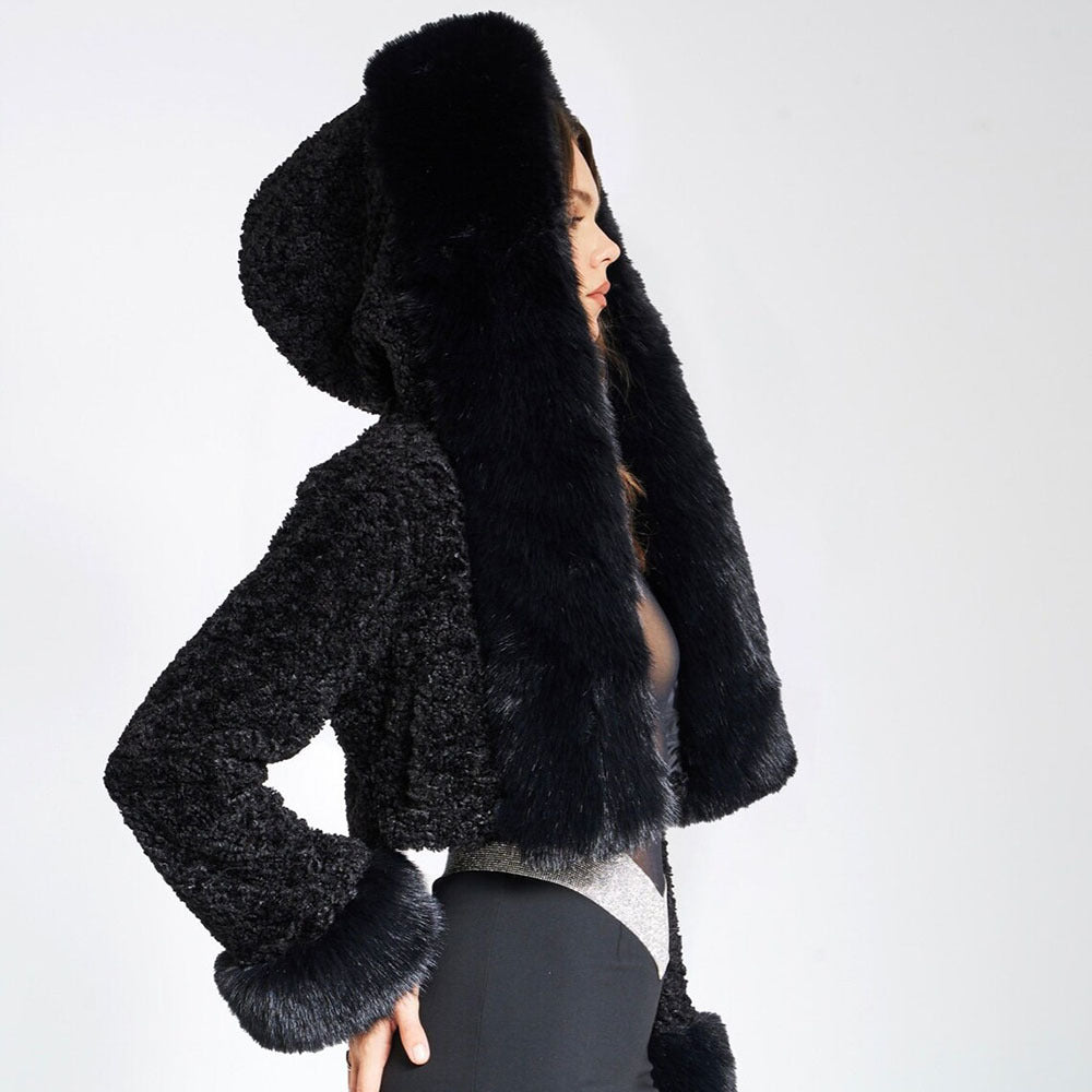 Women's Fur Hooded Rabbit Collar Woolen Korean Coats