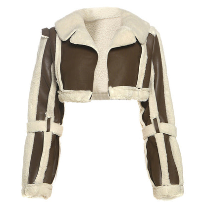 Women's Fashion Wear Patchwork Retro Woolen Lapel Coats