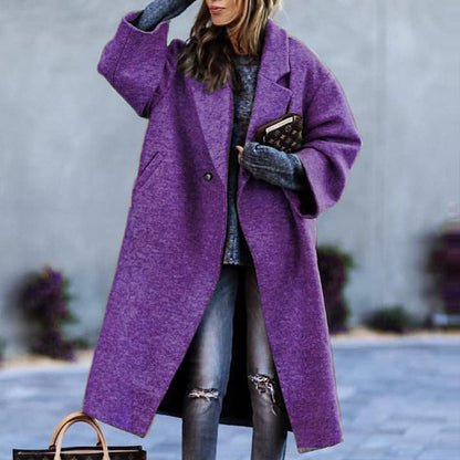 Women's Long Woolen Color Temperament Commute No Coats