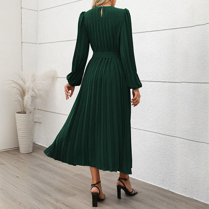 Women's Dress Long Sleeve Pleated High Waist Dresses