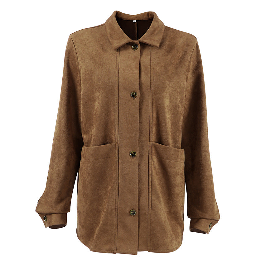 Women's Suede Autumn Fashion Loose Design Lapel Coats