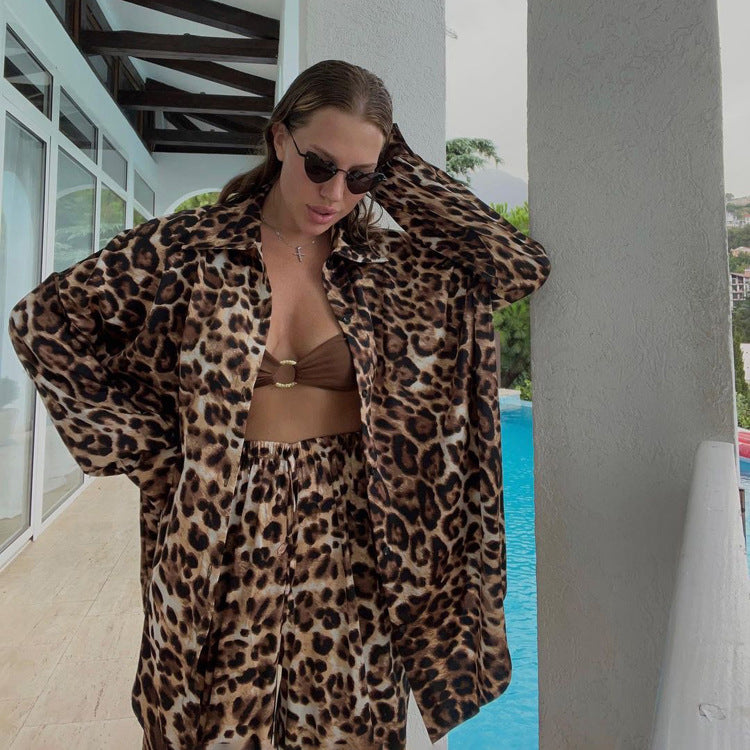 Women's Spring Clothes Temperament Long Sleeve Leopard Print Suits