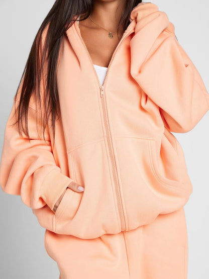 Women's Spring Solid Color Hooded Long-sleeved Zipper Suits
