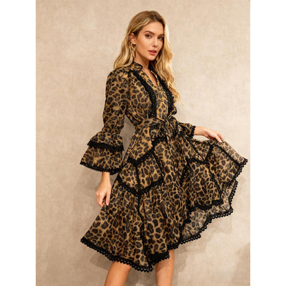 Women's Retro Sexy Lace Stitching Dress Irregular Dresses