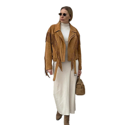 Women's Retro Style Lapel Tassel Wide Shoulder Coats