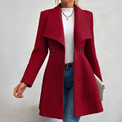 Women's Woolen Slim Fit Long Fashion Lapel Coats