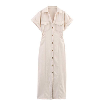 Midi Dress Slim Summer Denim Blue Dresses