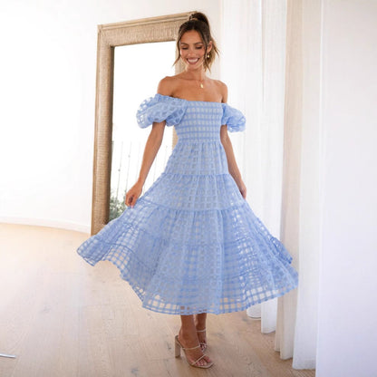 Attractive Beautiful Lantern Sleeve Stitching Dress Dresses