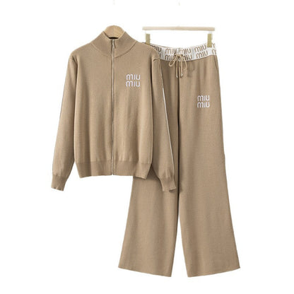 Women's Fashion Casual Knitting Zipper Loose Wide Suits