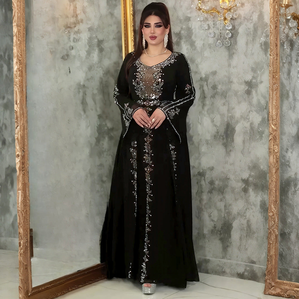 Women's Fashion Elegant Dress Rhinestone Muslim Plus Size